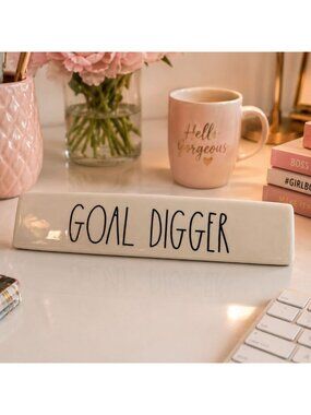 Rae Dunn Goal Digger Ceramic Desk Nameplate Artisan Collection Office Decor